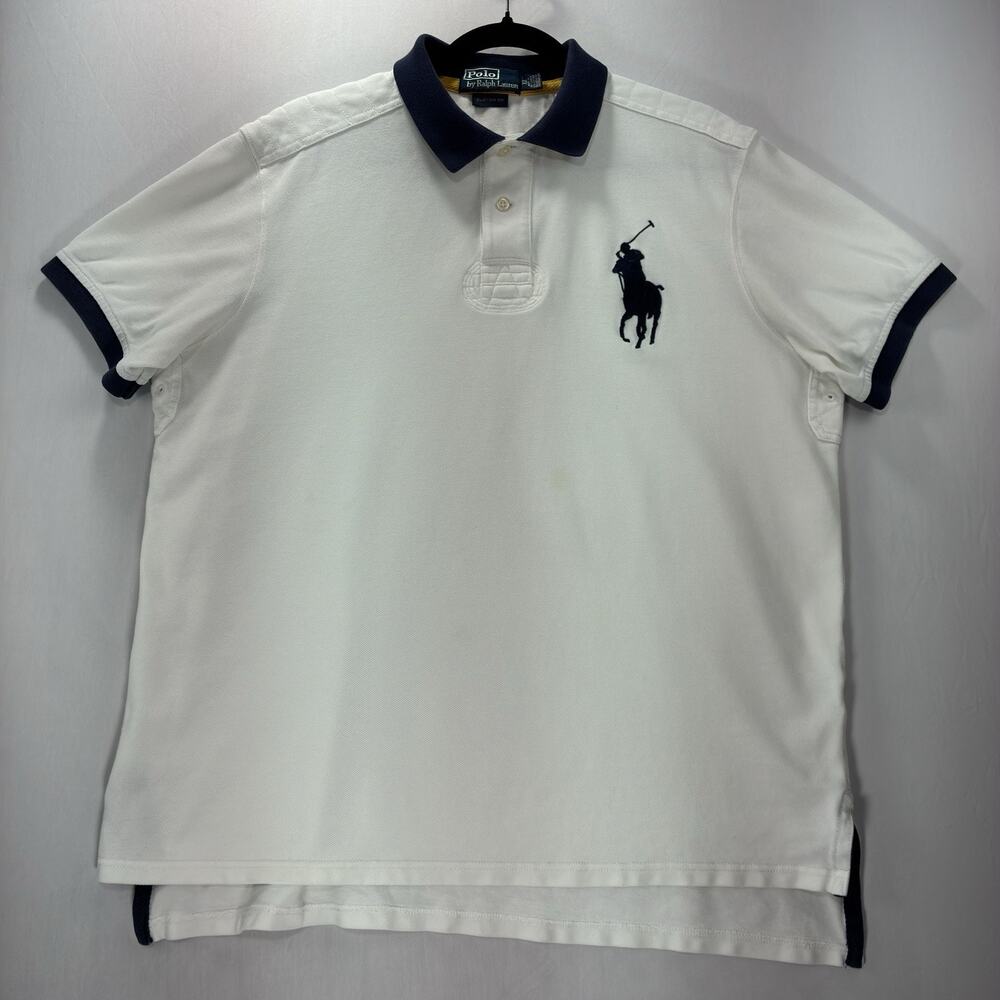 Polo Ralph Lauren Men’s Vintage Rugby Polo Shirt XL Big Pony White Navy